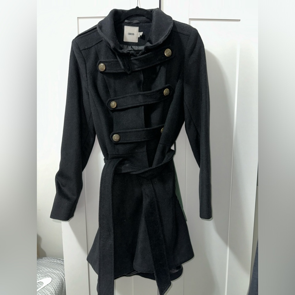 ASOS Black Pea Coat with Gold Buttons